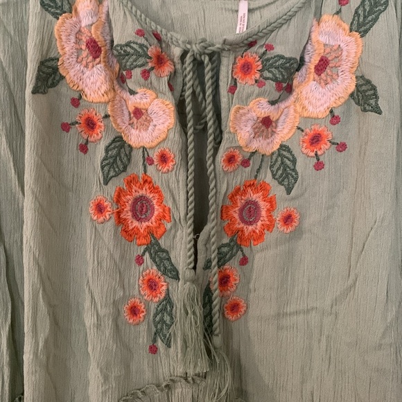 FREE PEOPLE Spell On You Embroidered Mini Dress in Earth Sage Size L - Picture 4 of 13